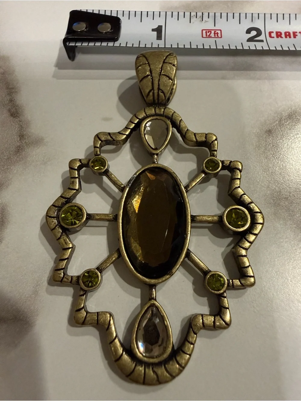 Vintage Gold Tone Statement Pendant Women Large Boho Gemstone Wide Bail
